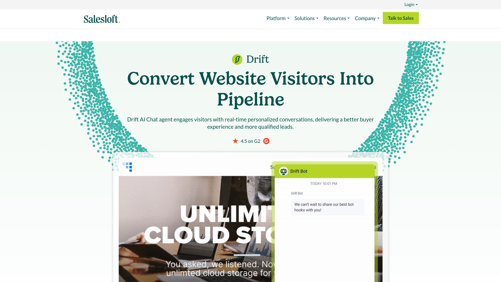 Screenshot of Drift website