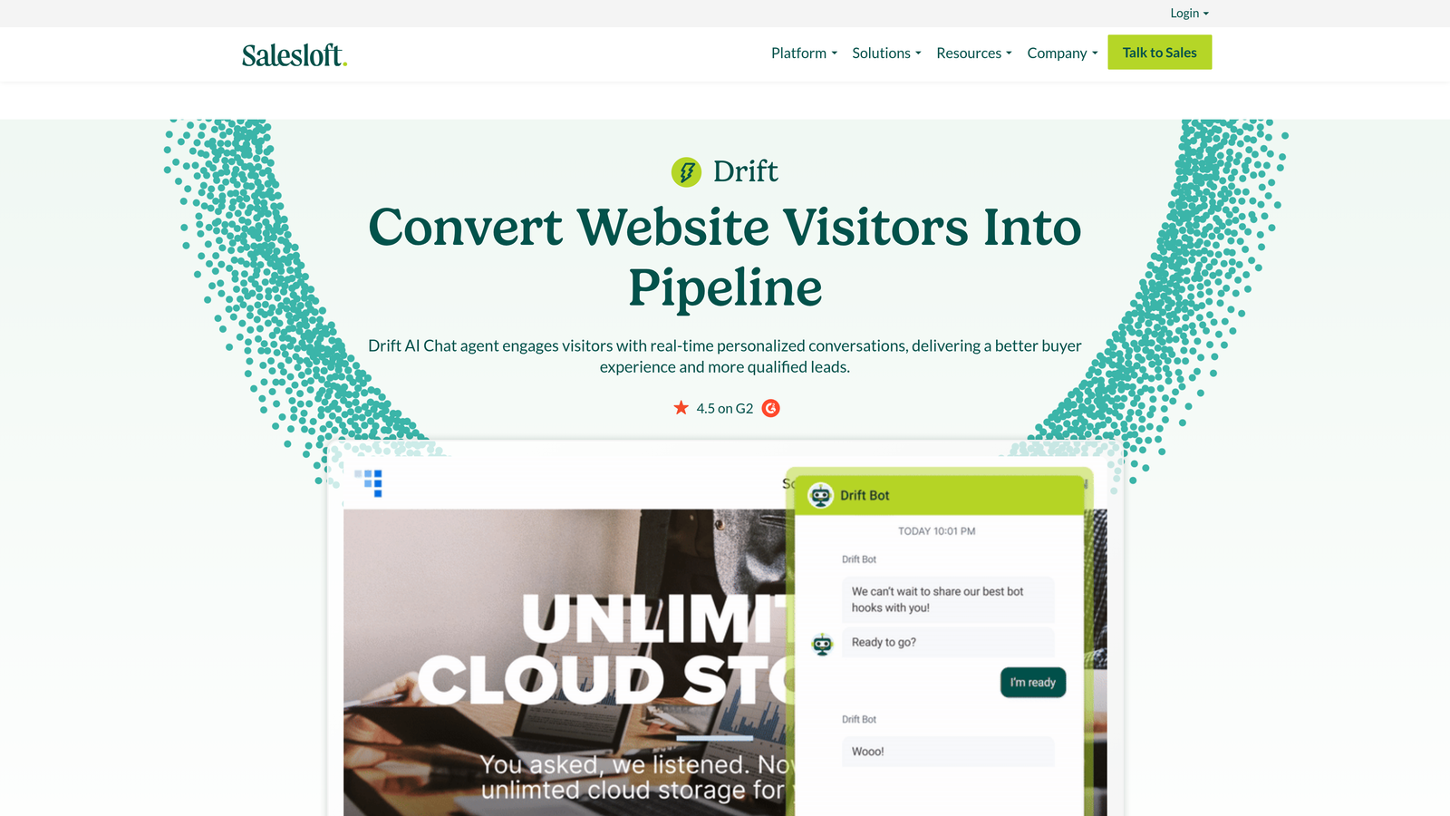 Screenshot of Drift website