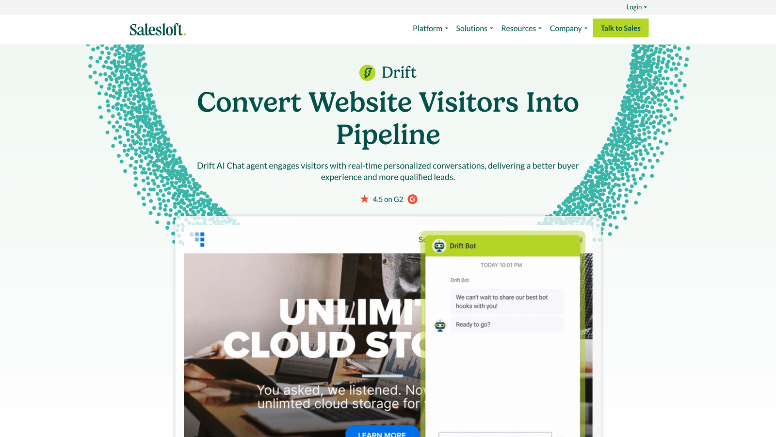 Screenshot of Drift website