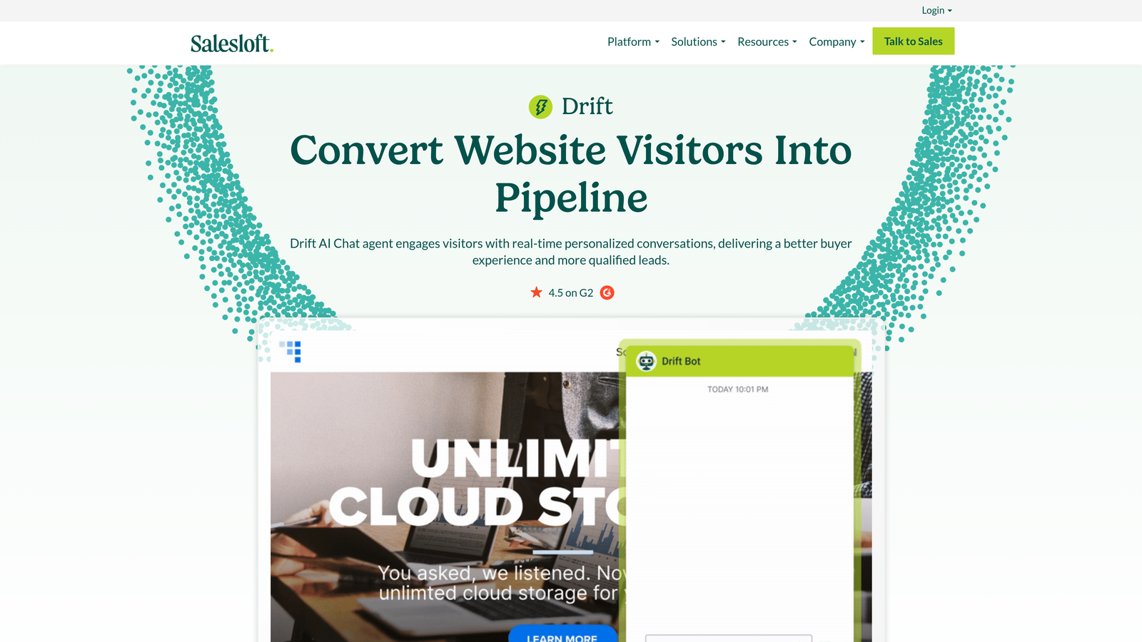 Screenshot of Drift website