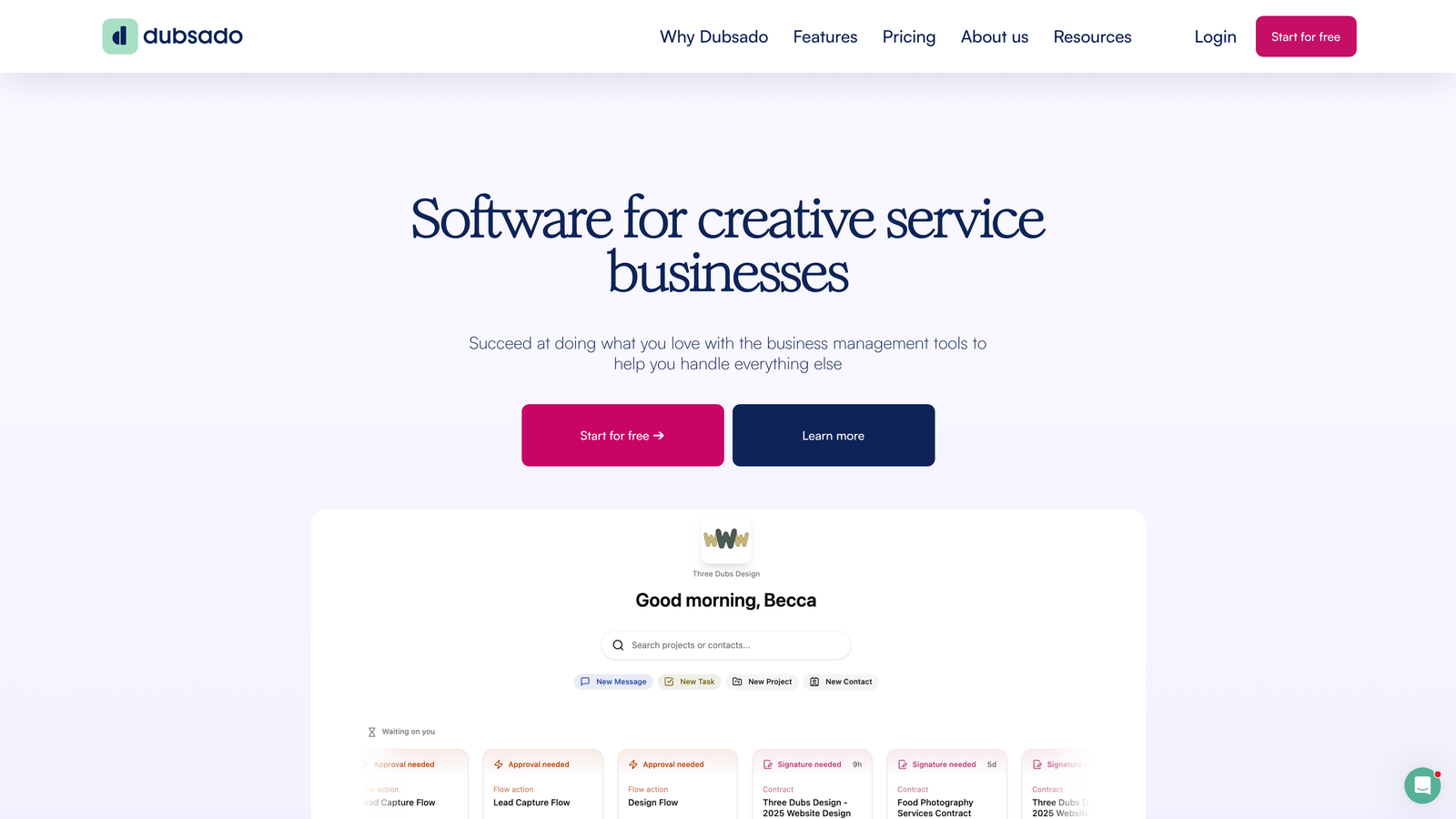 Screenshot of Dubsado website