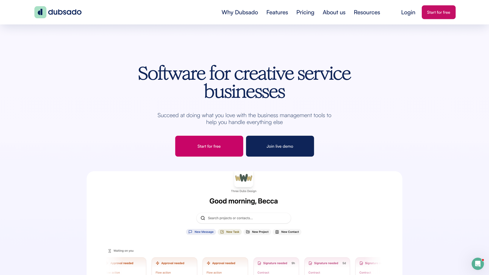 Screenshot of Dubsado website