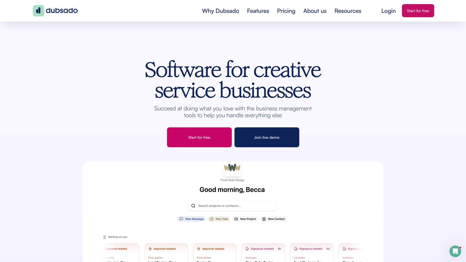 Screenshot of Dubsado website