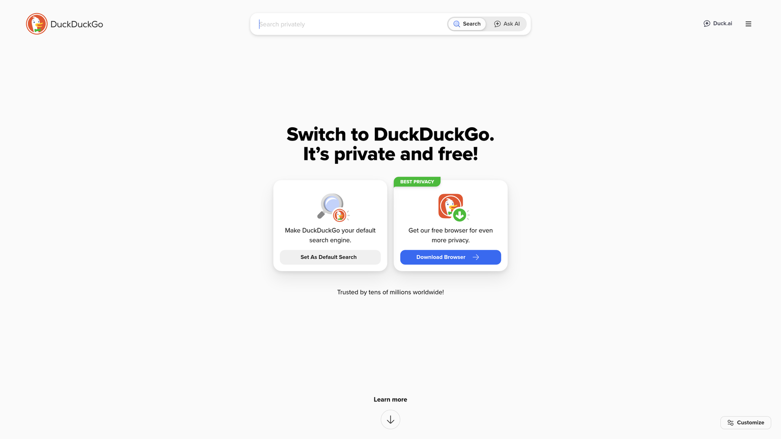 Screenshot of DuckDuckGo website