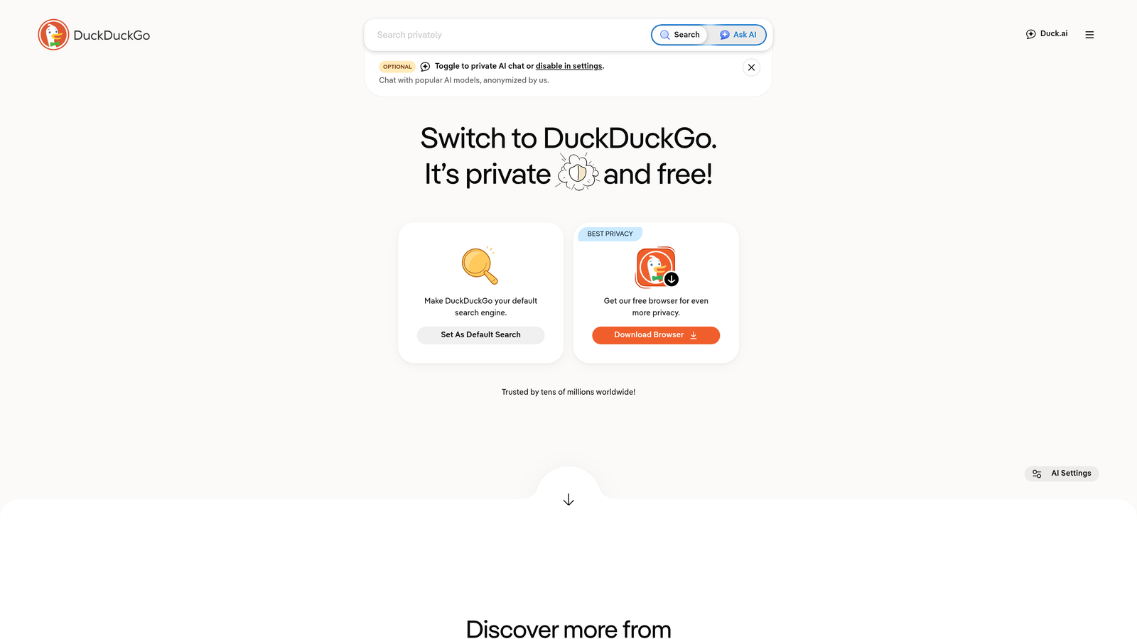 Screenshot of DuckDuckGo website