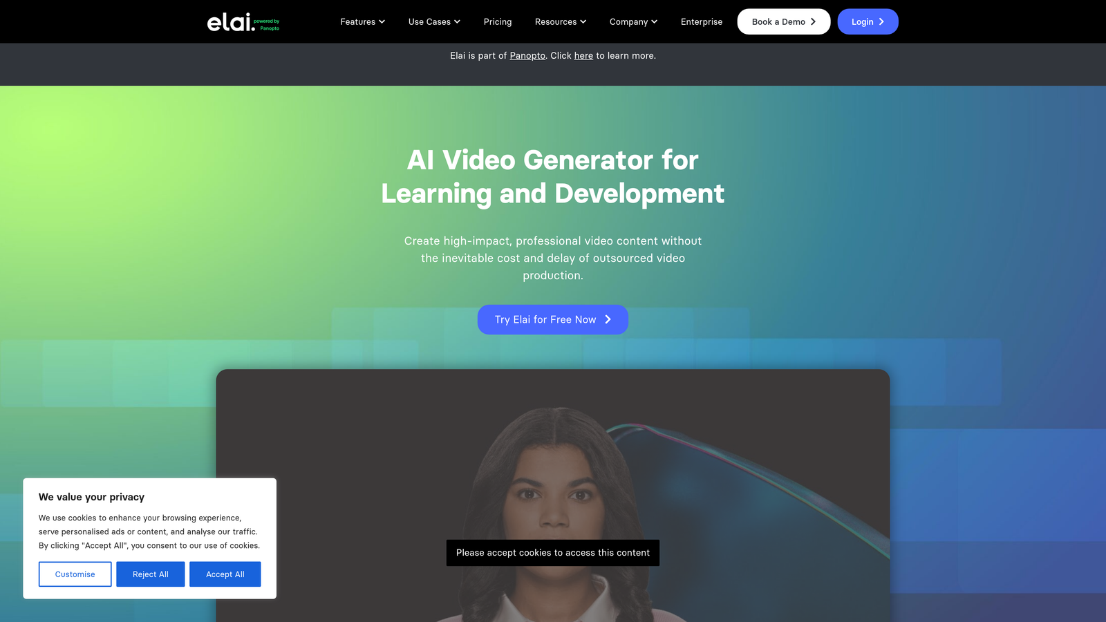 Screenshot of Elai.io website