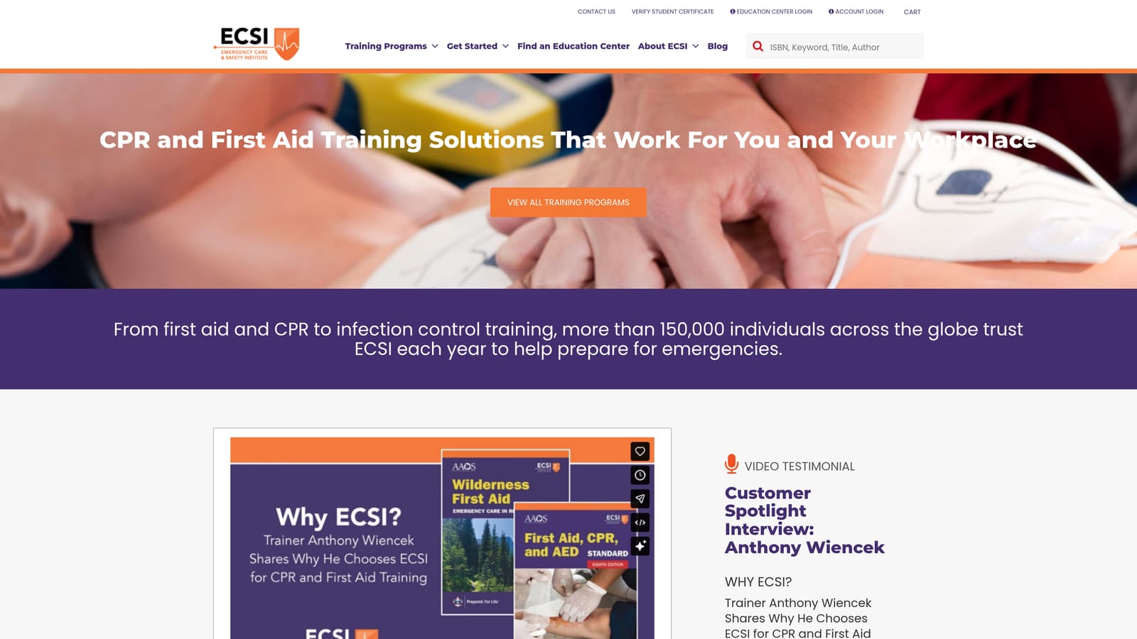 Screenshot of Emergency Care & Safety Institute (ECSI) website