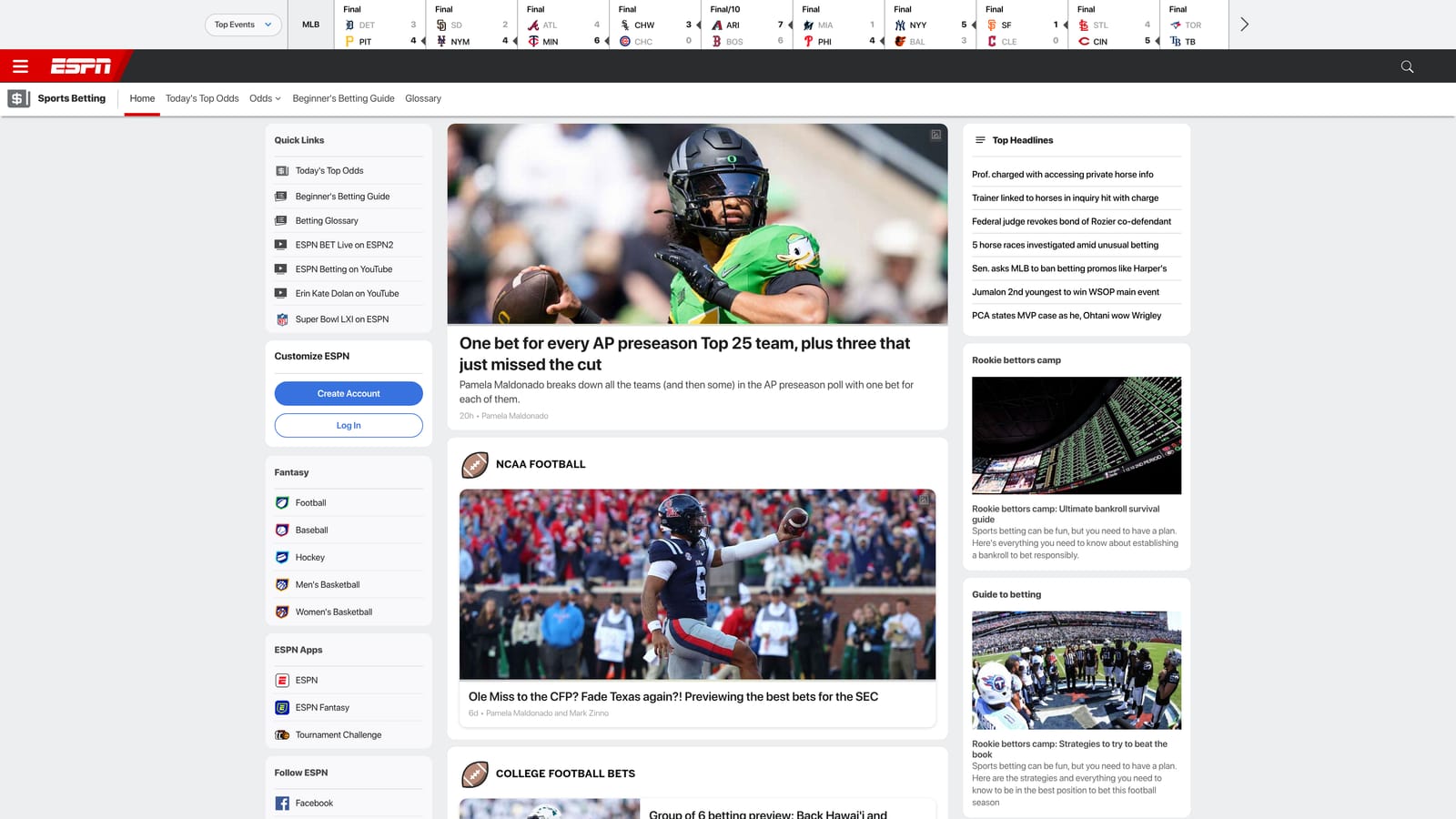 Screenshot of ESPN BET website