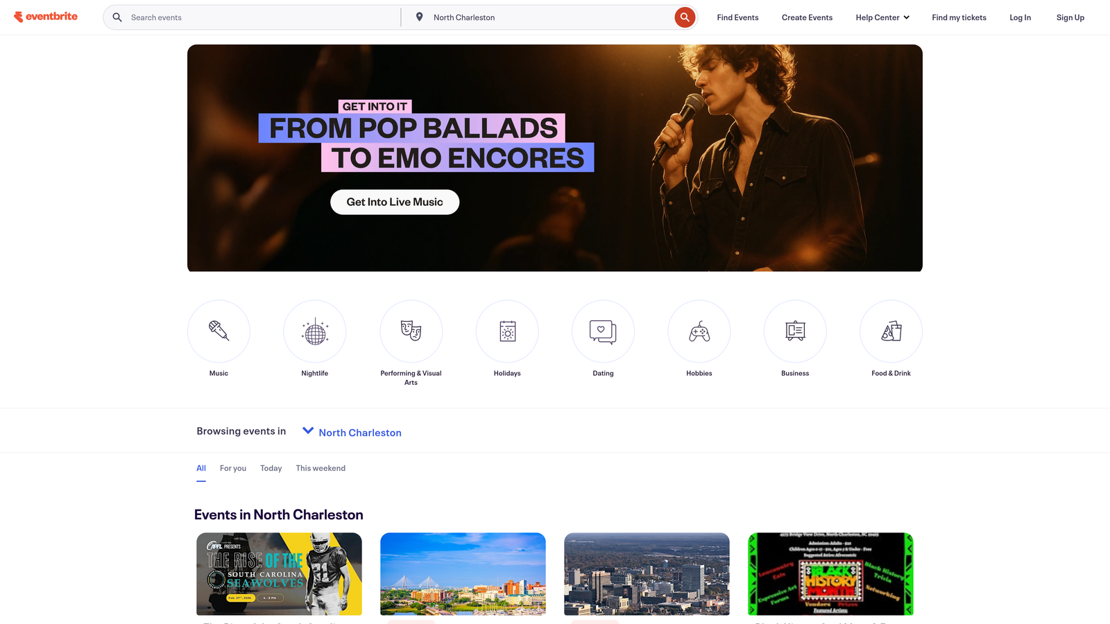 Screenshot of Eventbrite website