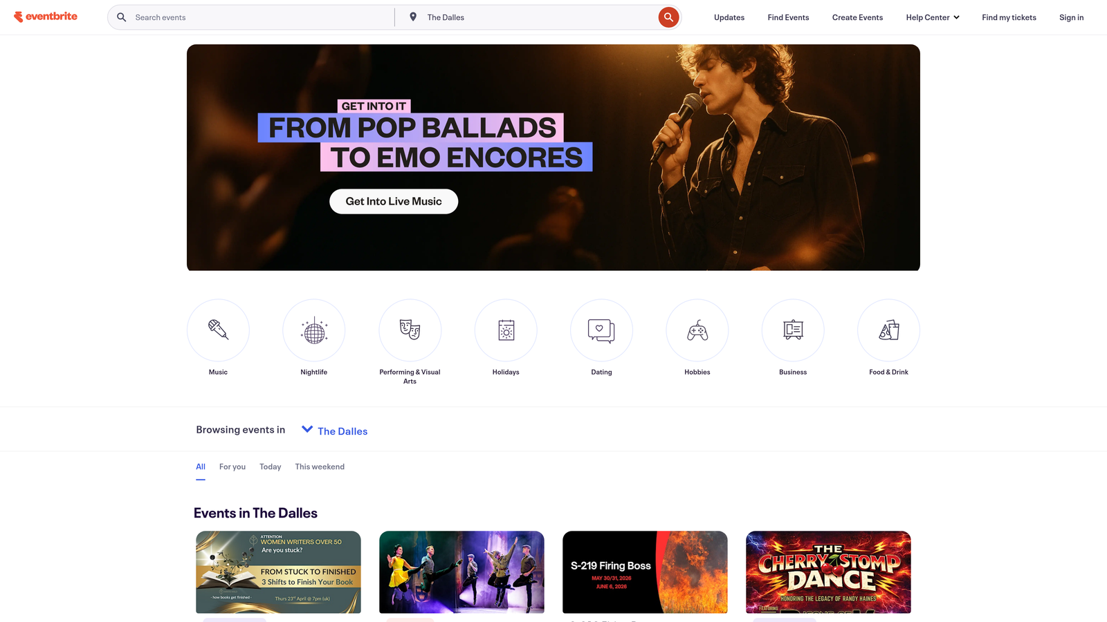 Screenshot of Eventbrite website