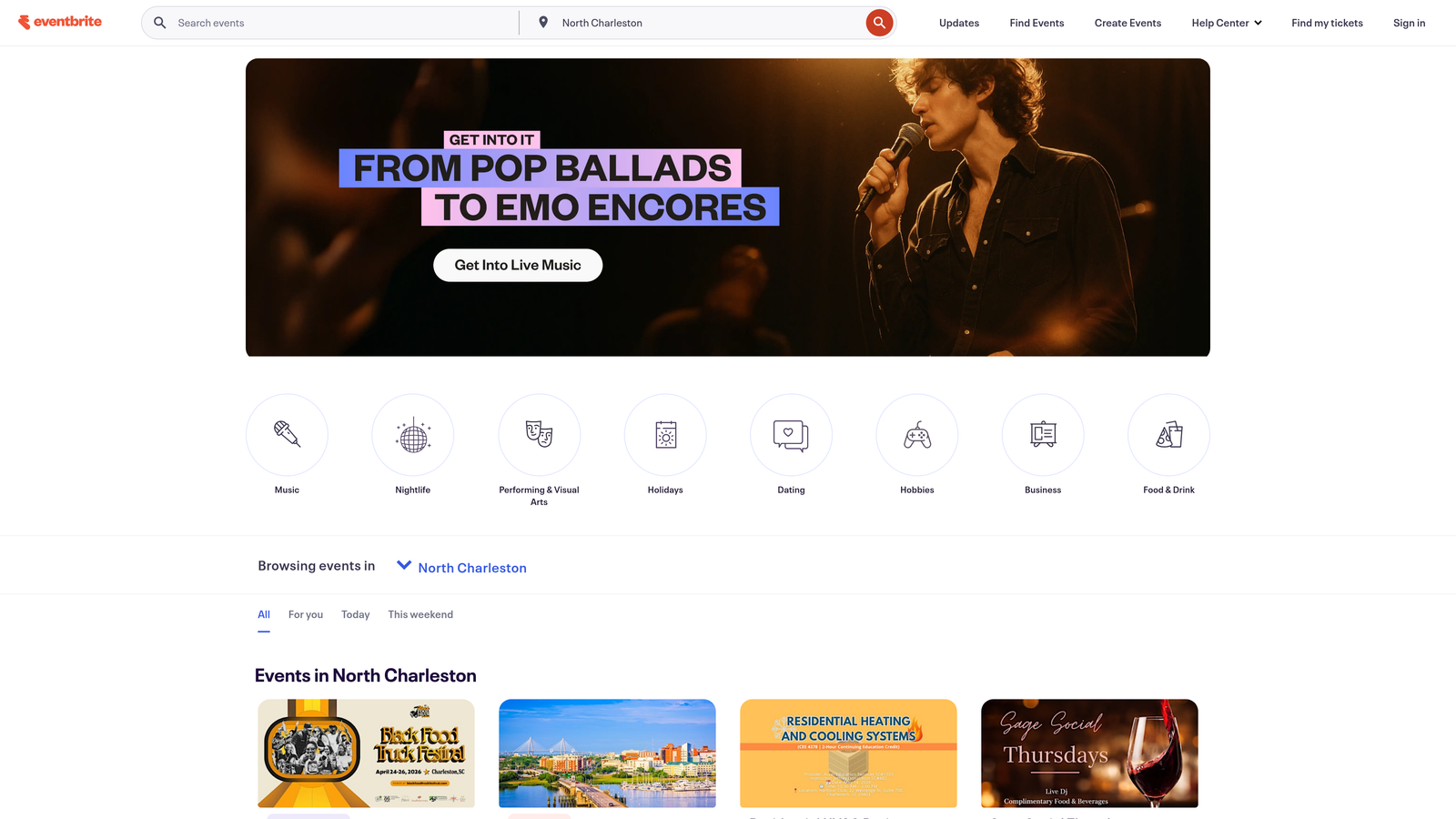 Screenshot of Eventbrite website