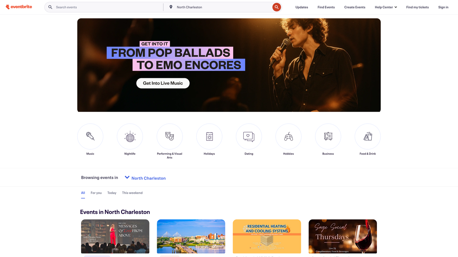 Screenshot of Eventbrite website