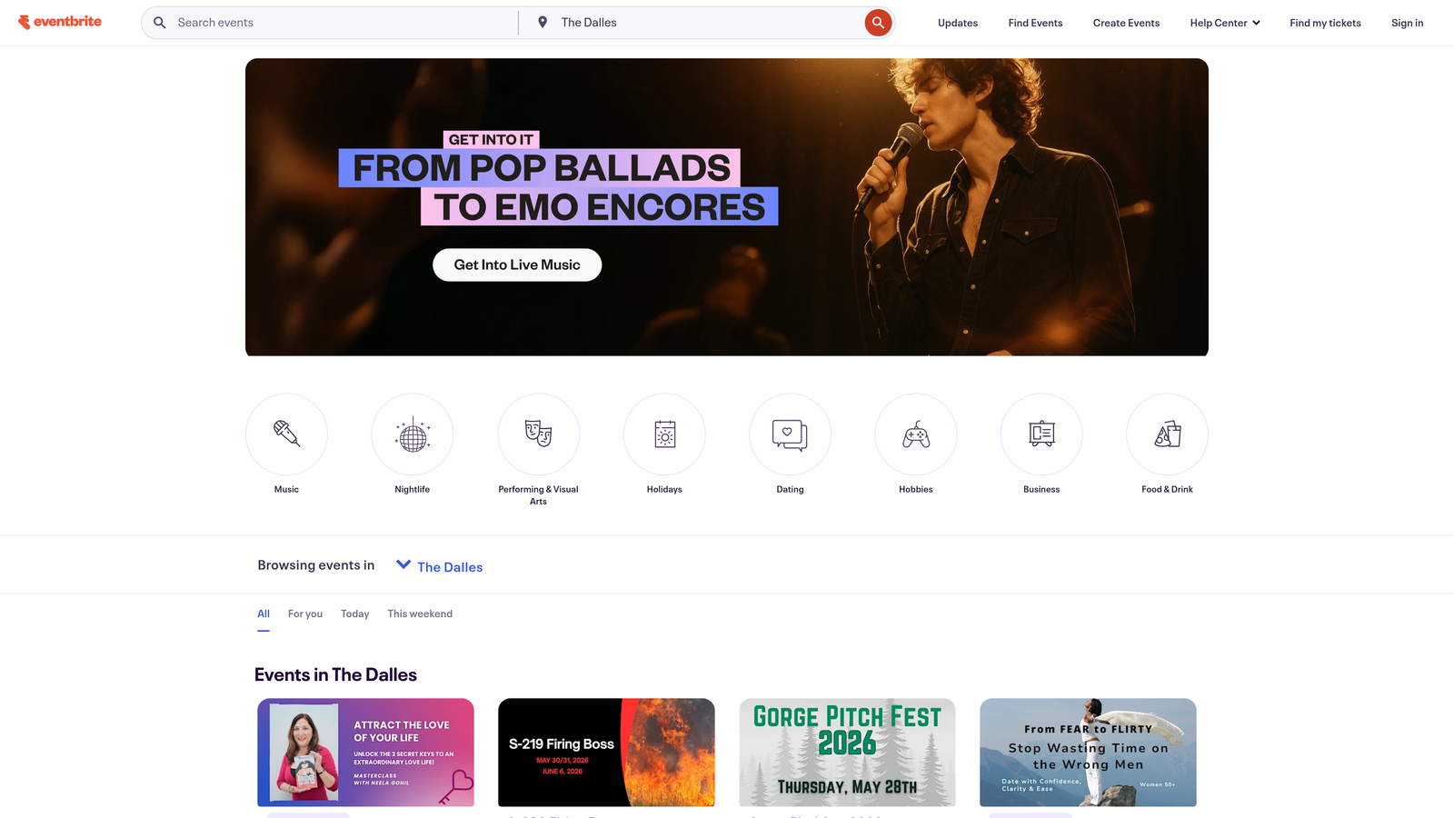 Screenshot of Eventbrite website