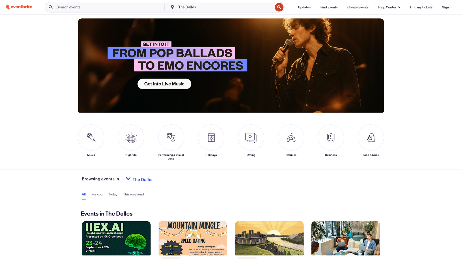 Screenshot of Eventbrite website