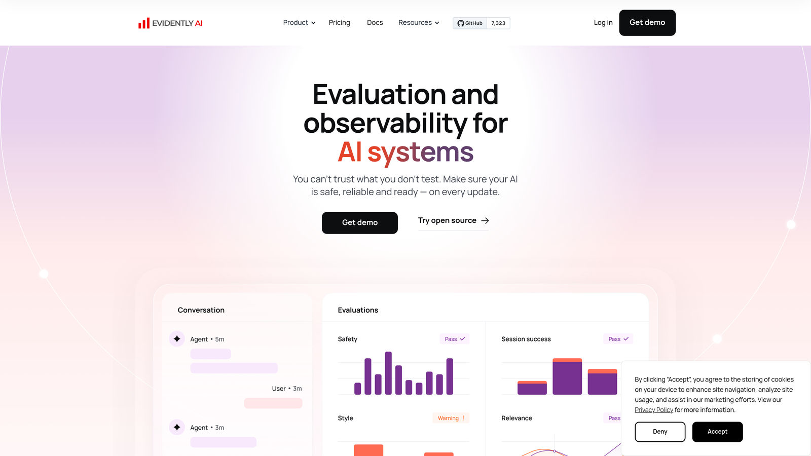 Screenshot of Evidently AI website