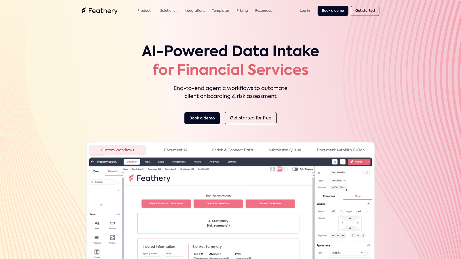 Screenshot of Feathery website