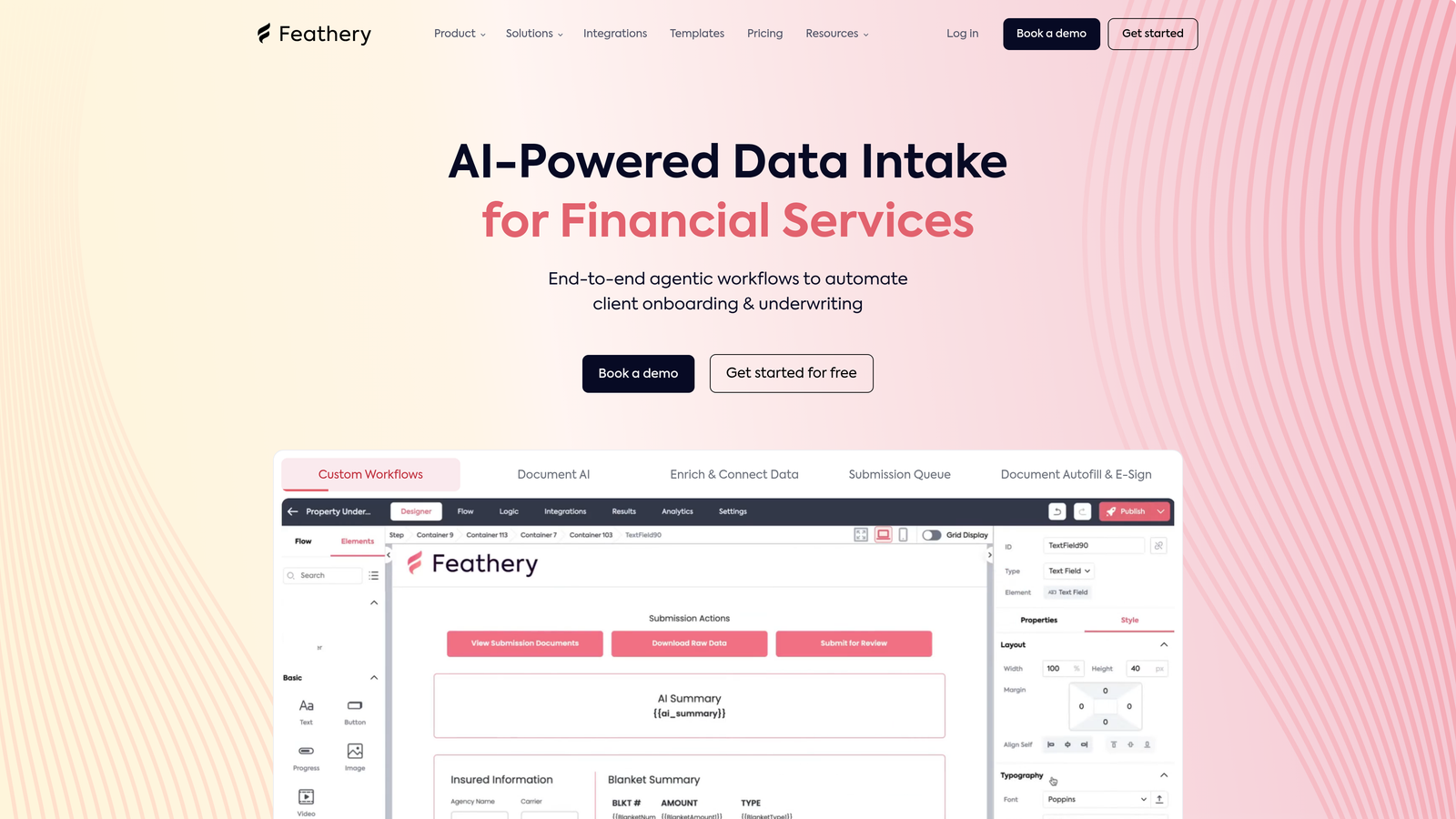 Screenshot of Feathery website