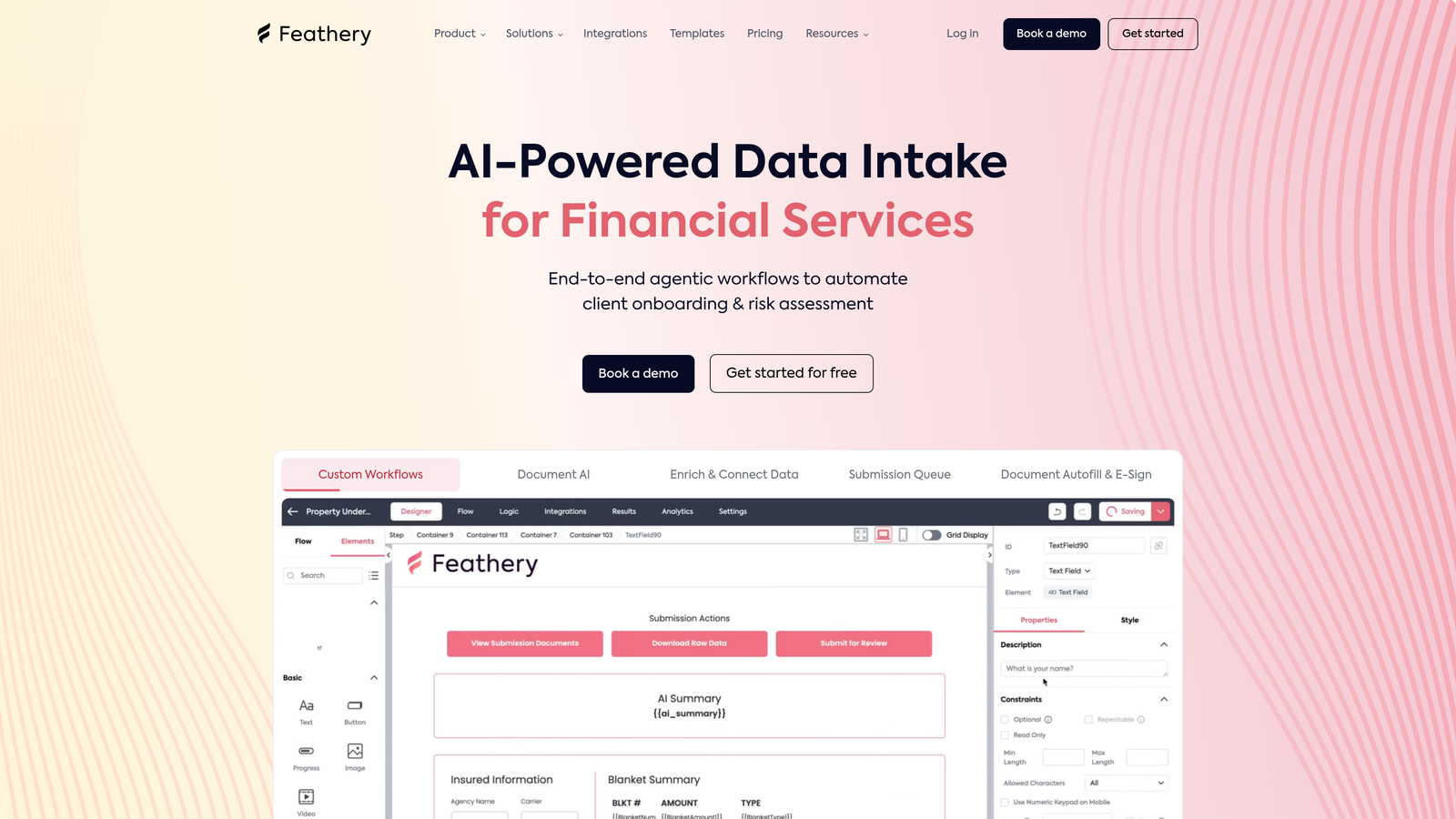 Screenshot of Feathery website