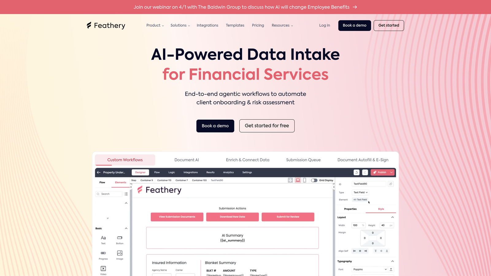 Screenshot of Feathery website