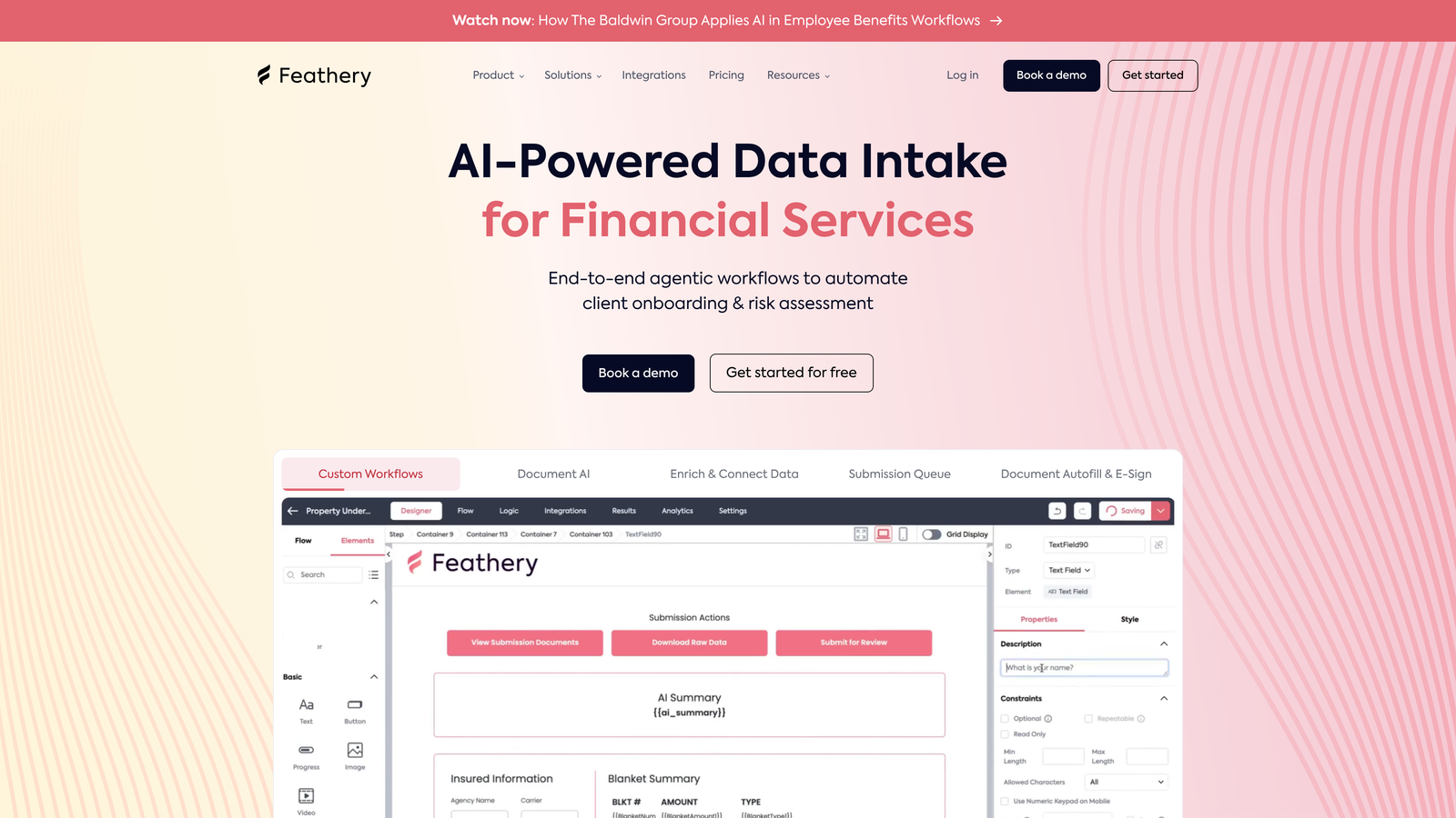 Screenshot of Feathery website