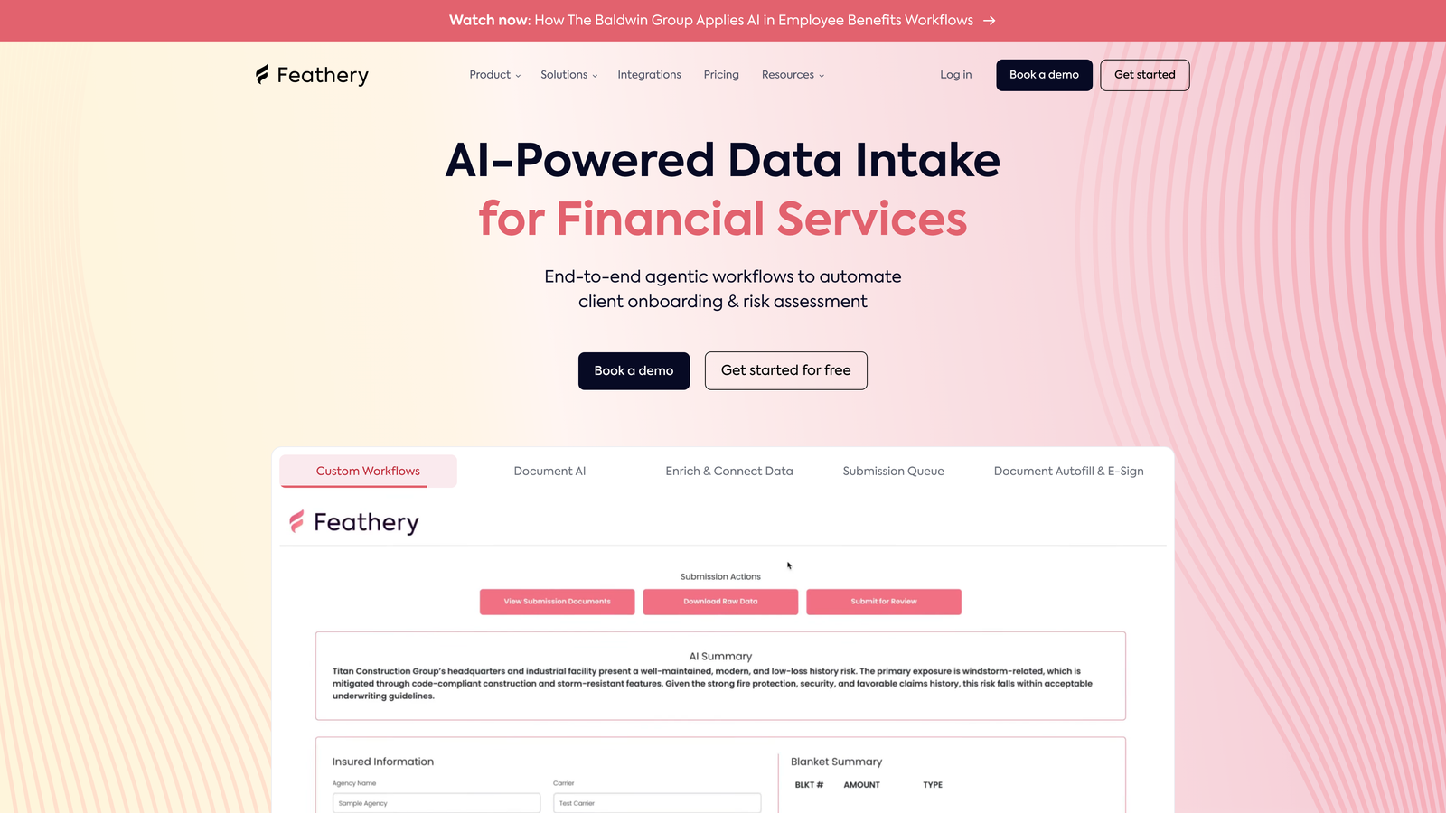 Screenshot of Feathery website