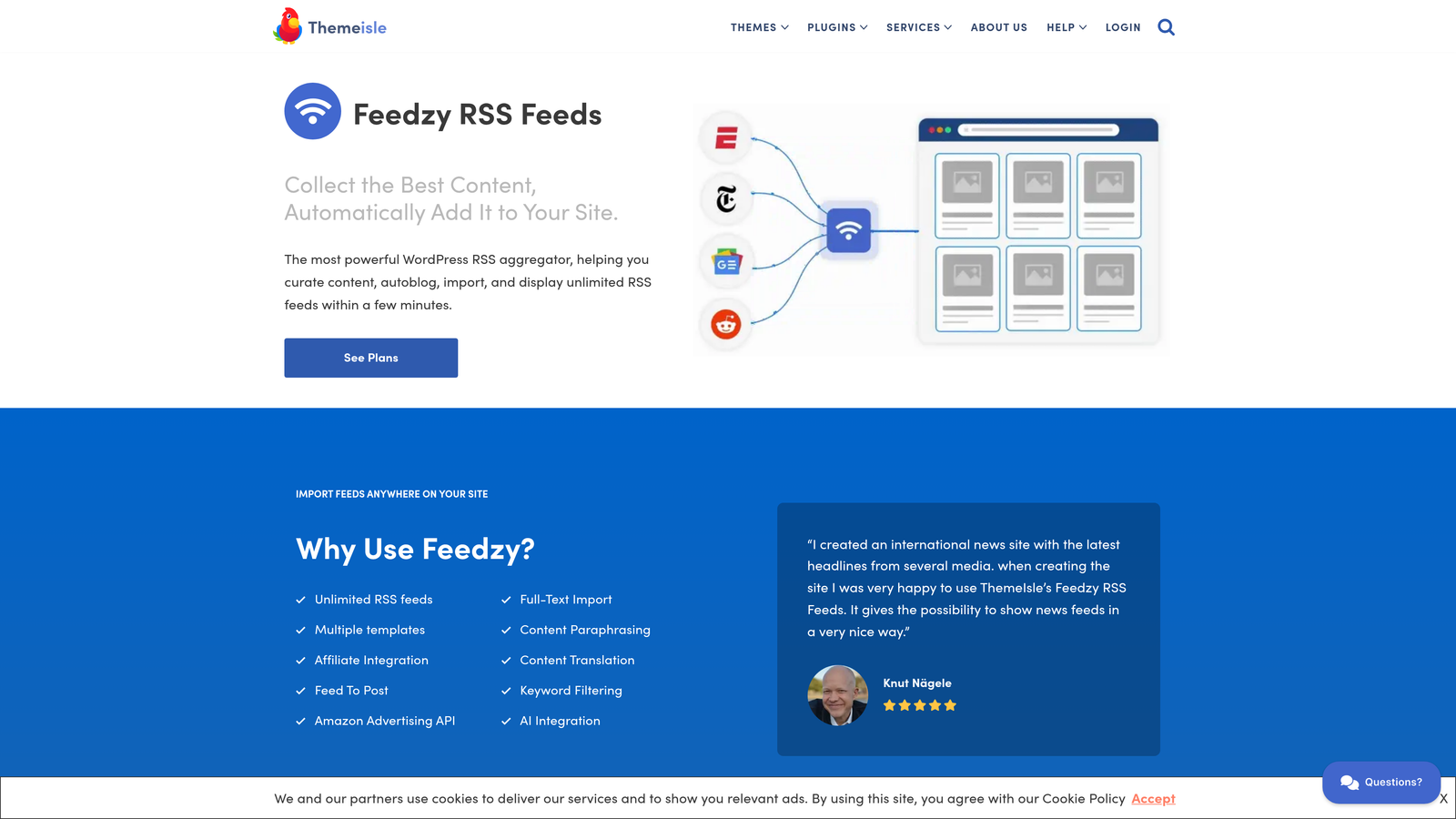 Screenshot of Feedzy website