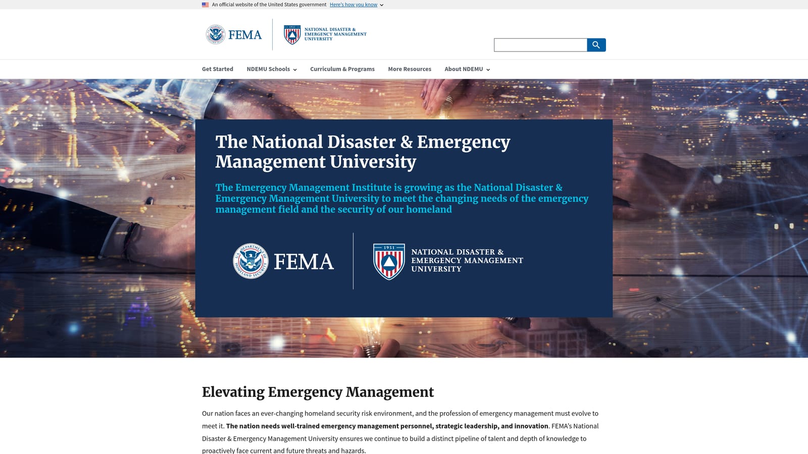 Screenshot of FEMA Emergency Management Institute website