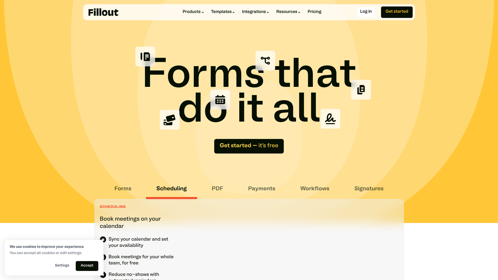 Screenshot of Fillout website