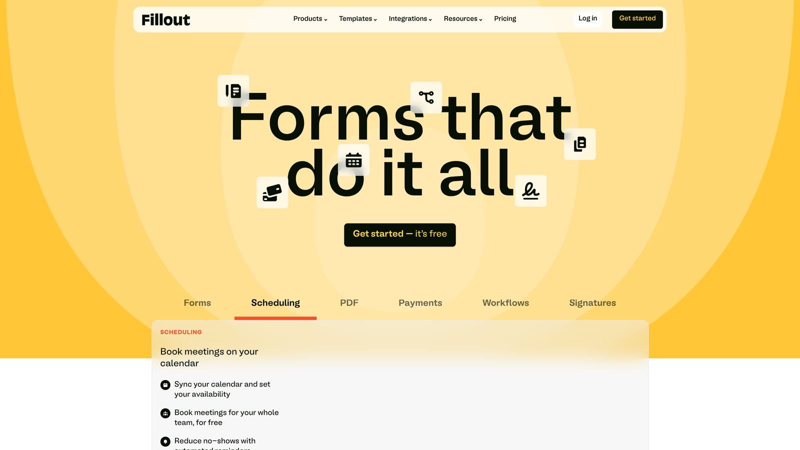 Screenshot of Fillout website