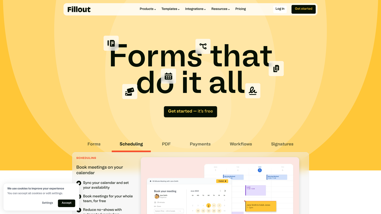 Screenshot of Fillout website