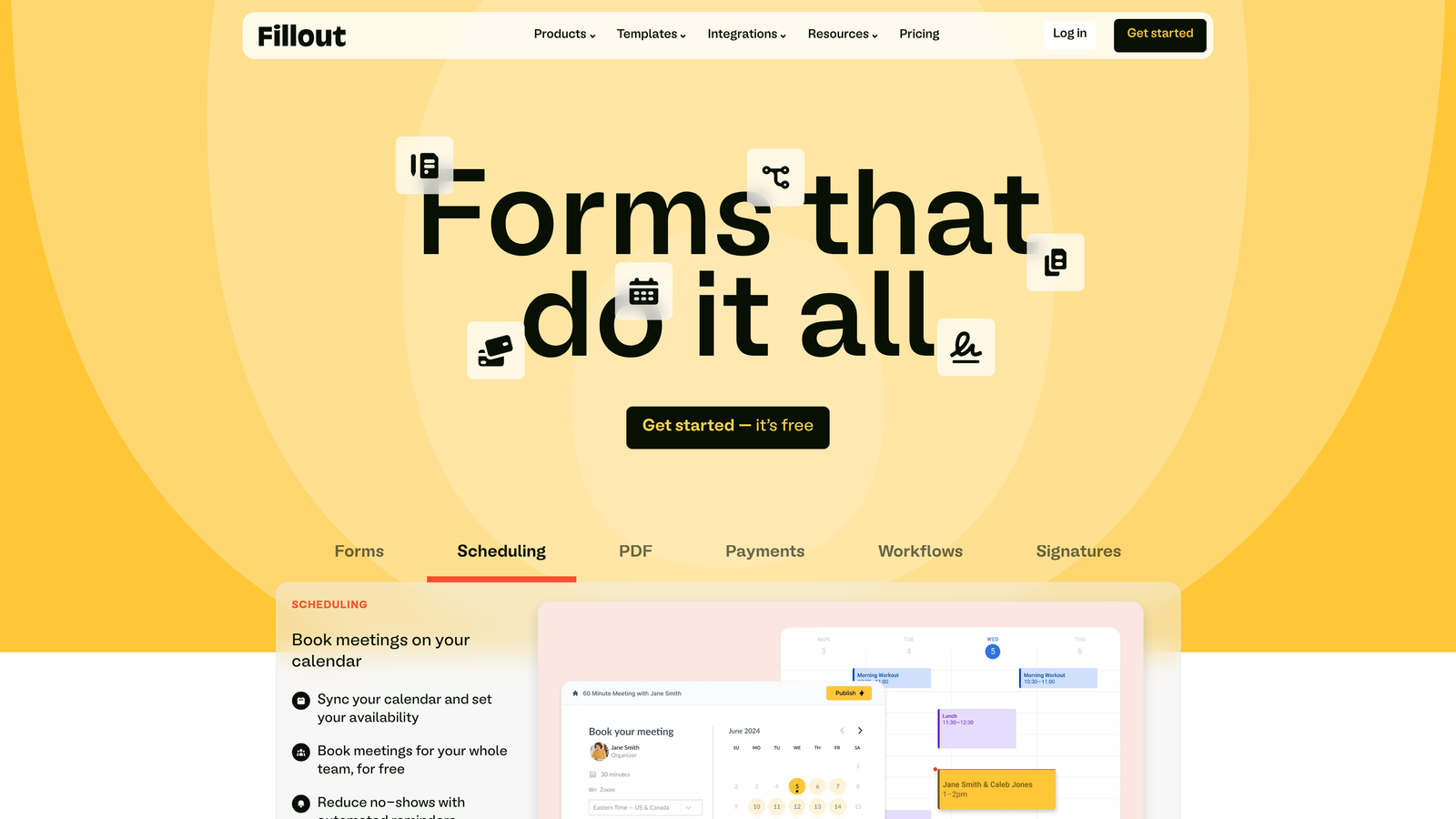 Screenshot of Fillout website