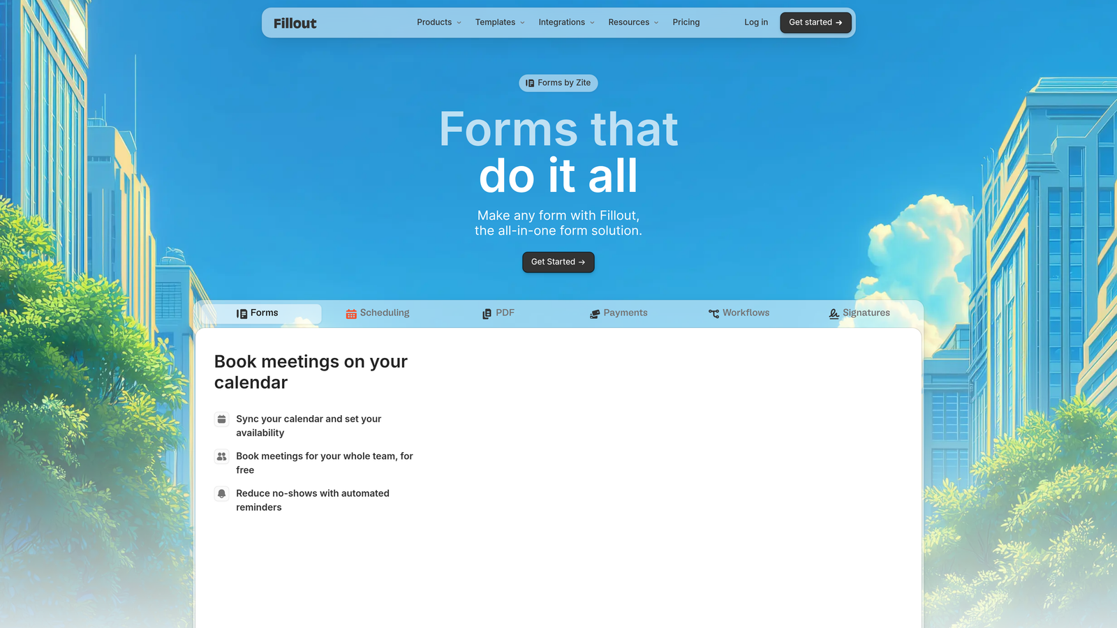 Screenshot of Fillout website
