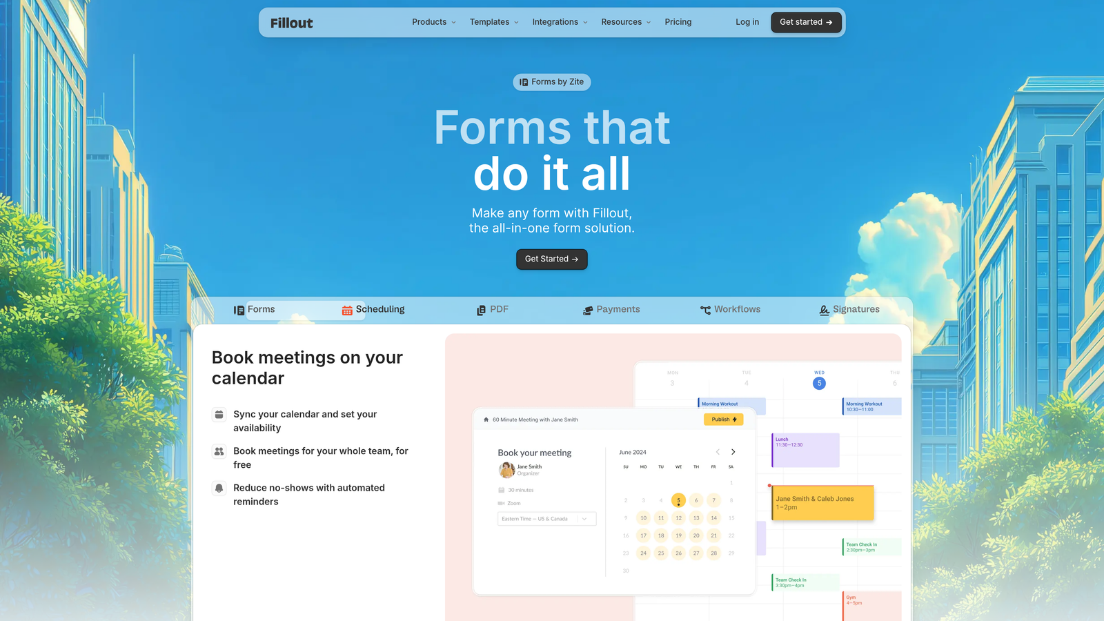 Screenshot of Fillout website