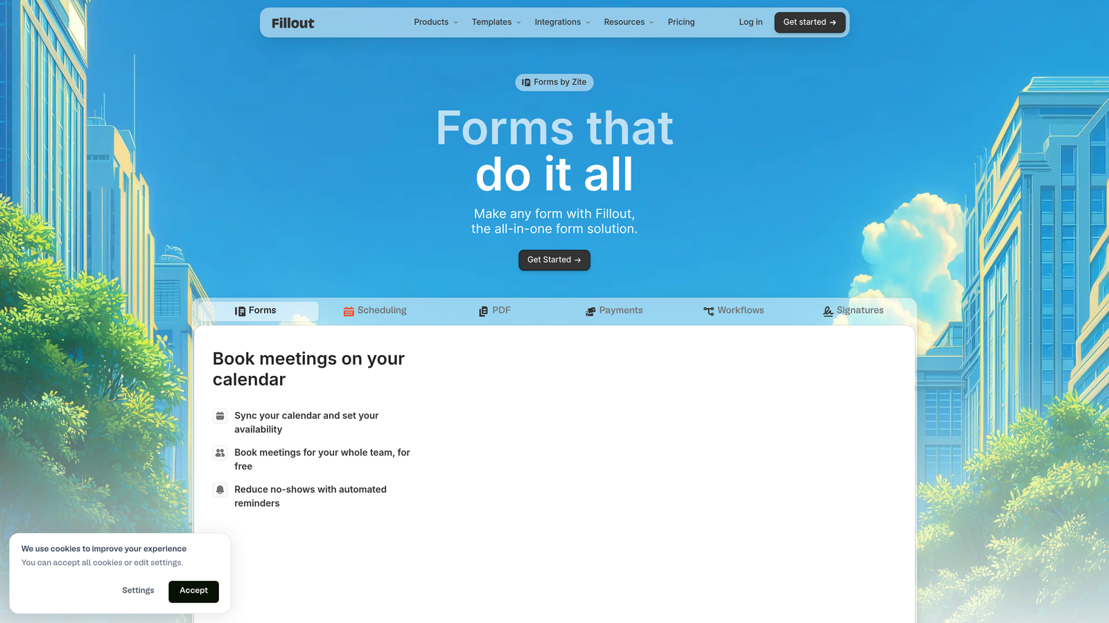 Screenshot of Fillout website