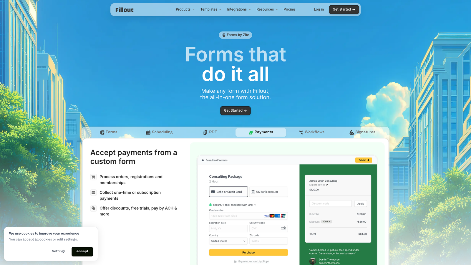 Screenshot of Fillout website