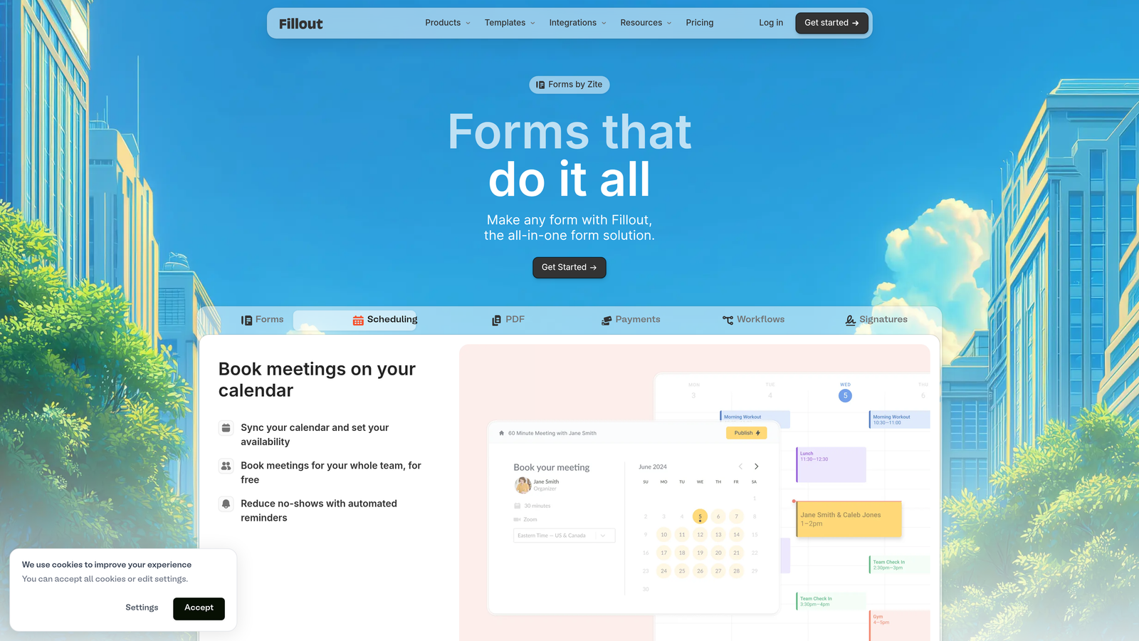 Screenshot of Fillout website