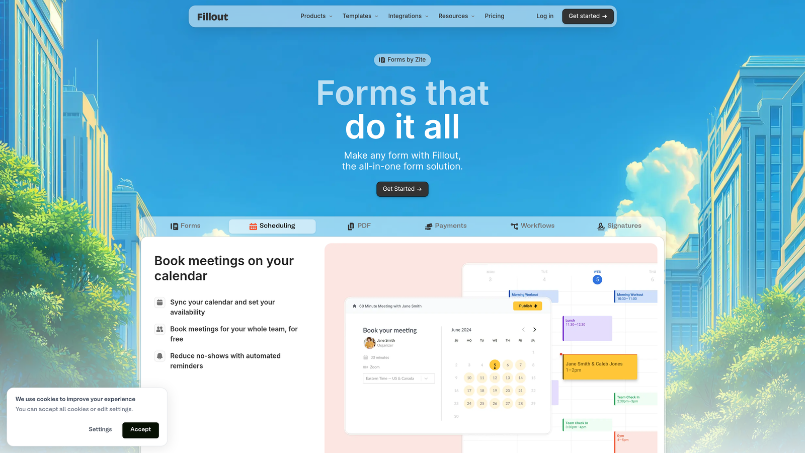 Screenshot of Fillout website