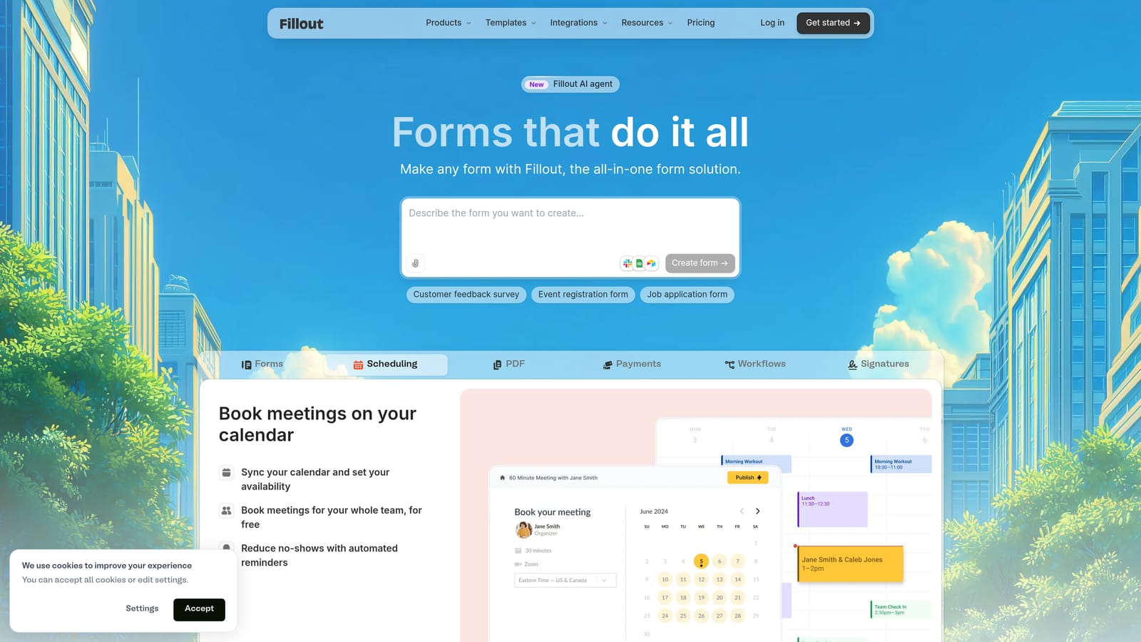 Screenshot of Fillout website