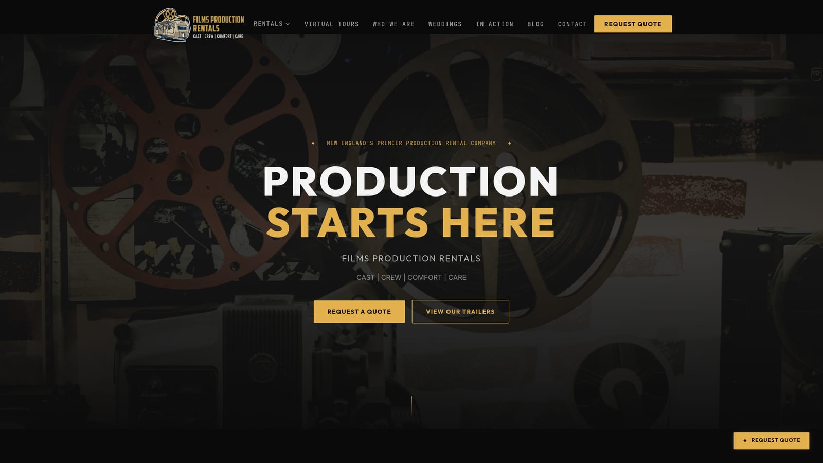 Screenshot of FILMS Production Rentals - Camera and Lens Package website