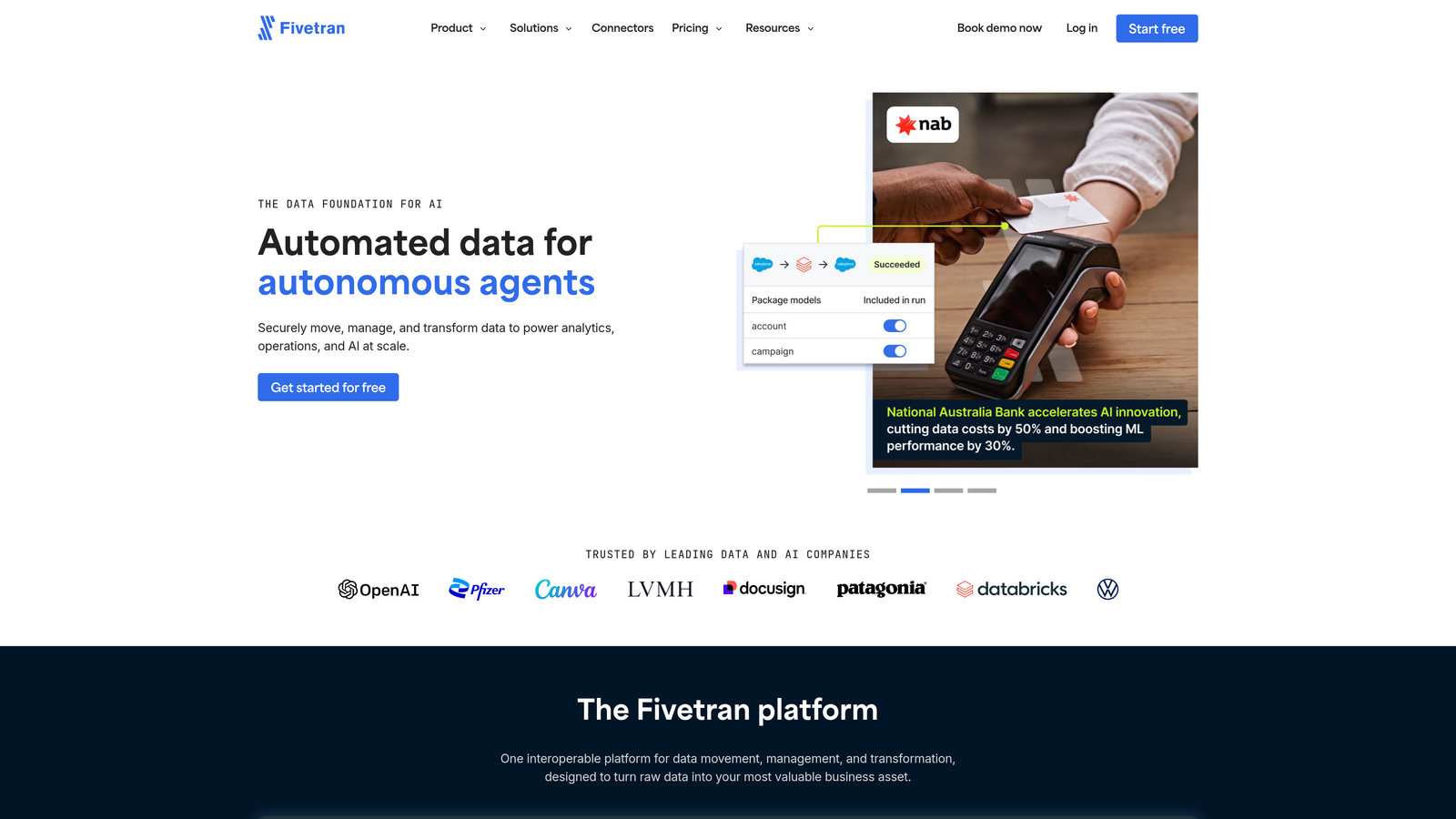 Screenshot of Fivetran website