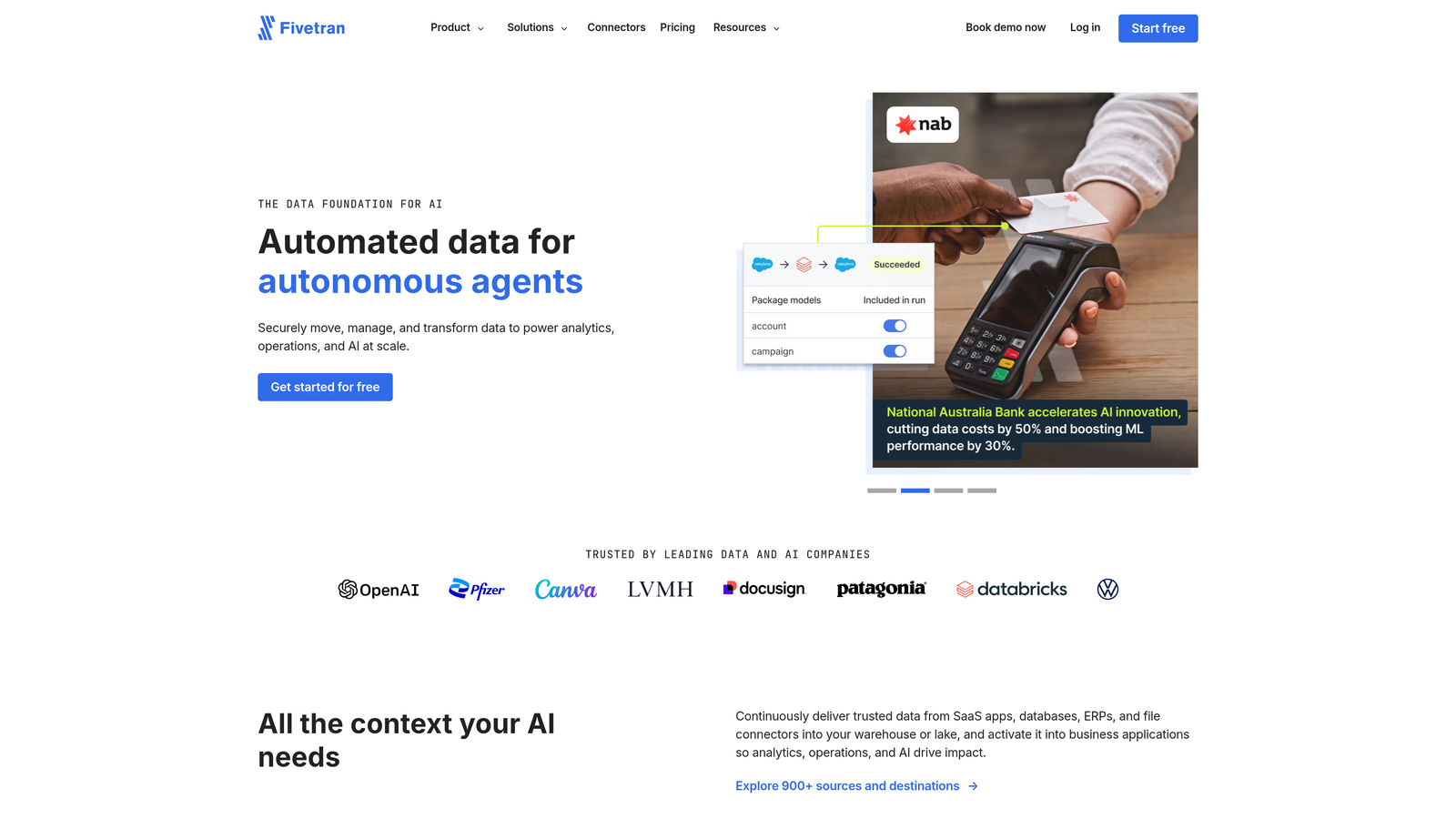 Screenshot of Fivetran website