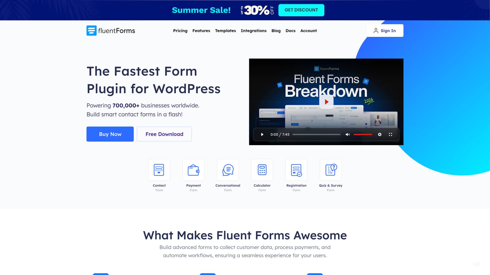 Screenshot of Fluent Forms website