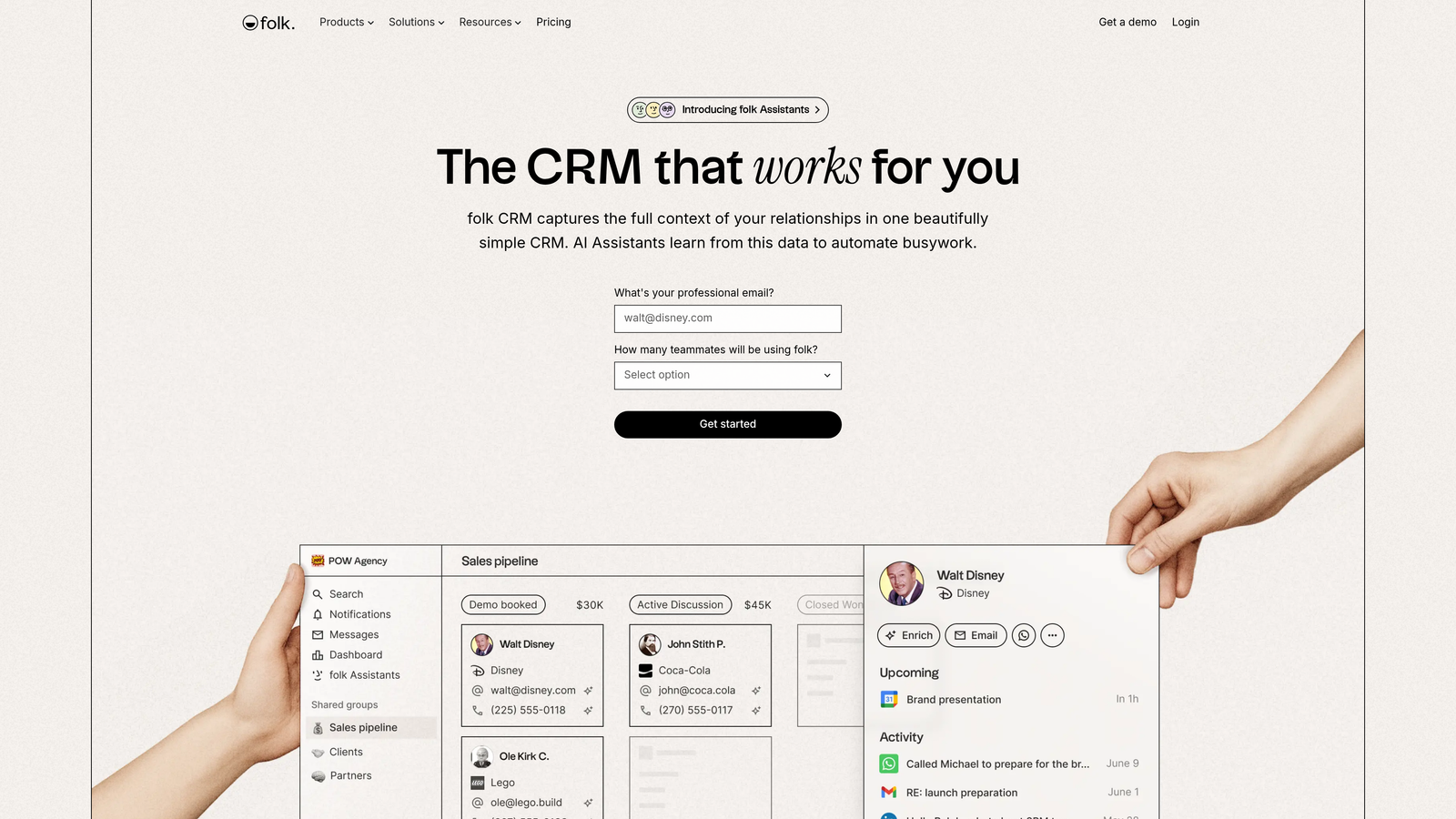 Screenshot of folk CRM website