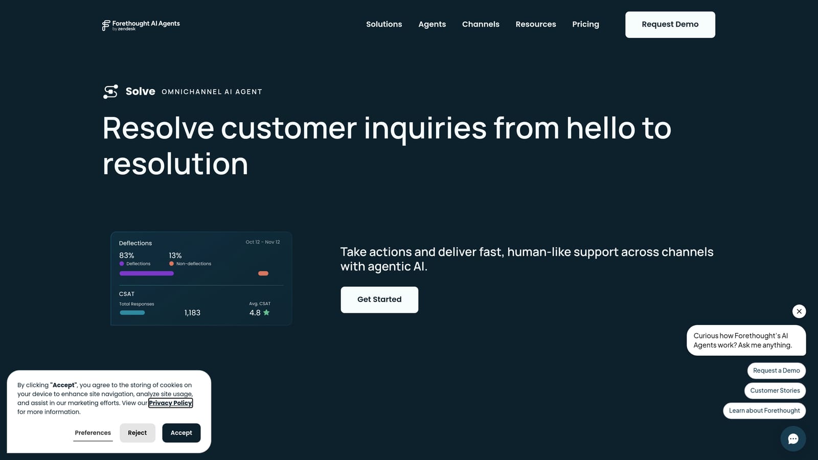 Screenshot of Forethought Solve website