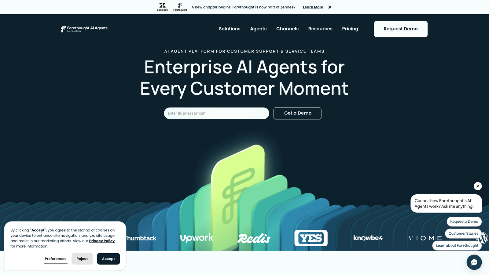 Screenshot of Forethought SupportGPT website