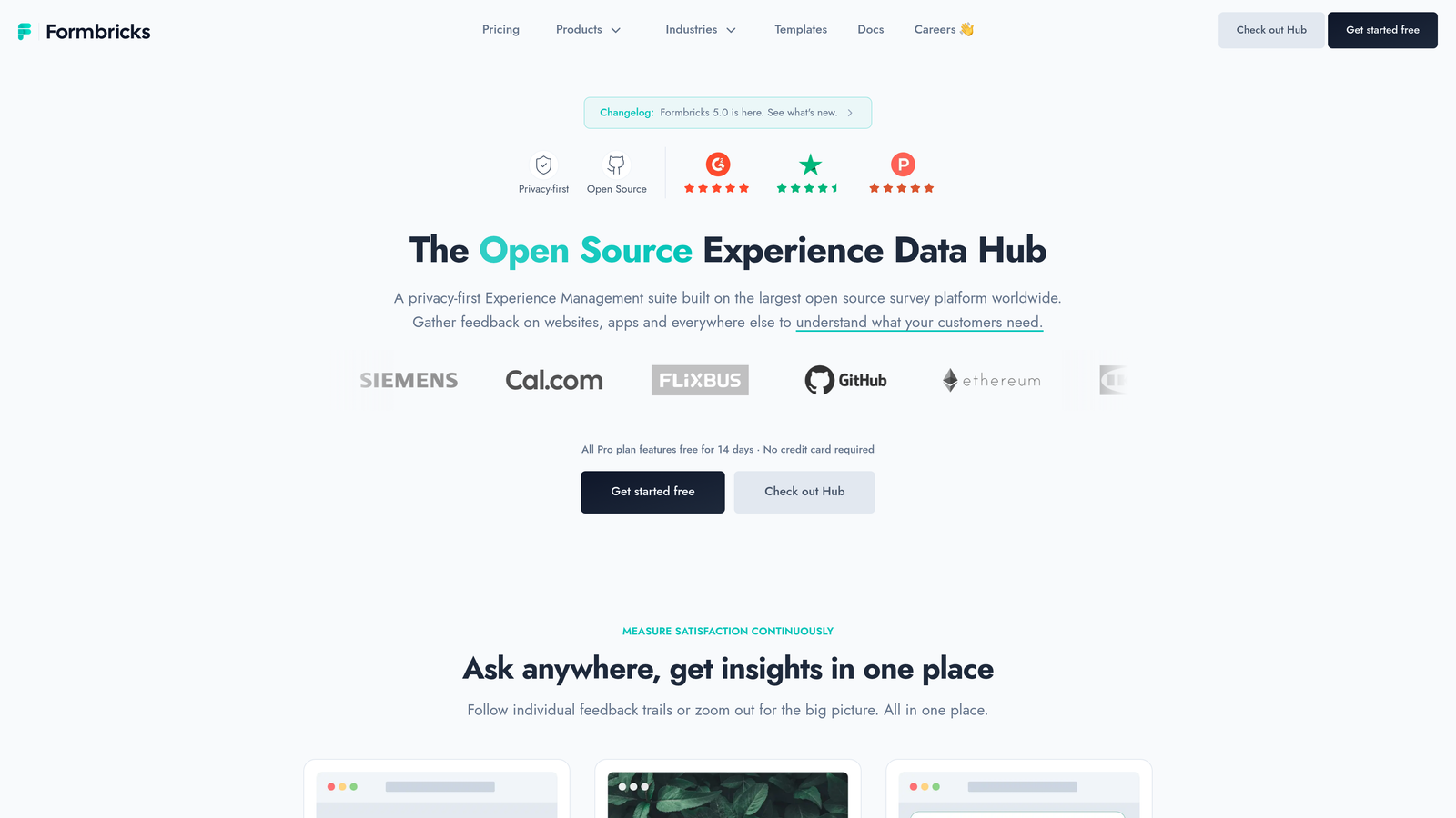 Screenshot of Formbricks website