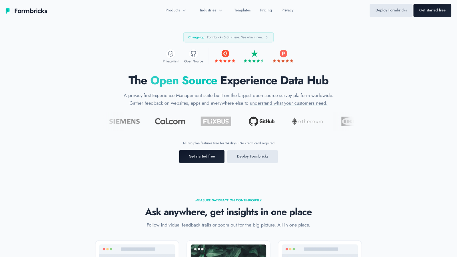 Screenshot of Formbricks website