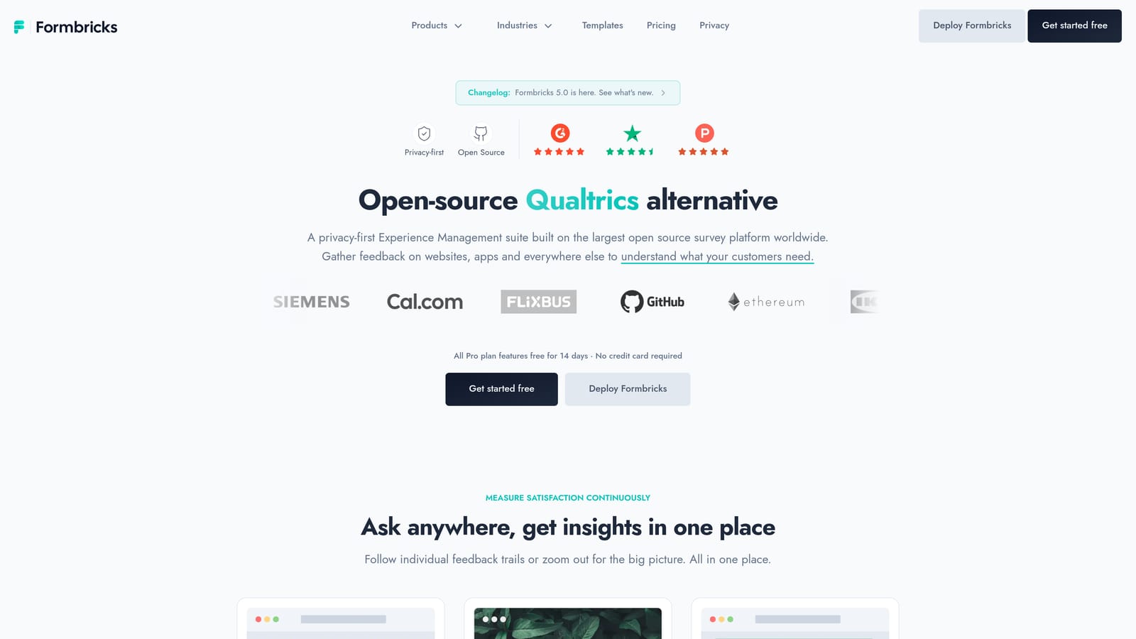 Screenshot of Formbricks website