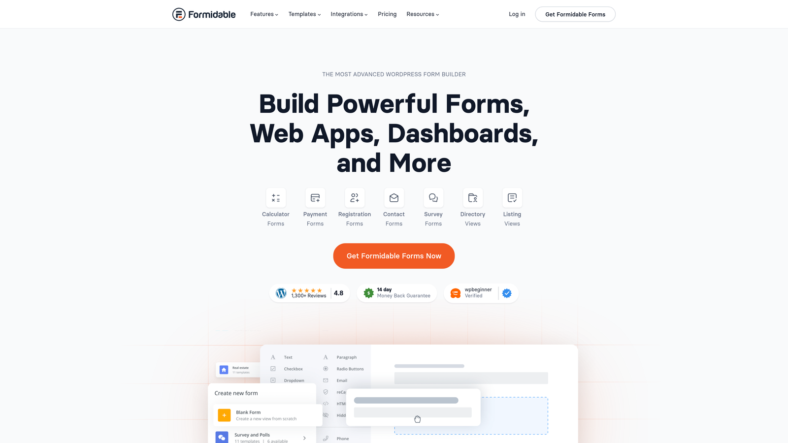 Screenshot of Formidable Forms website homepage