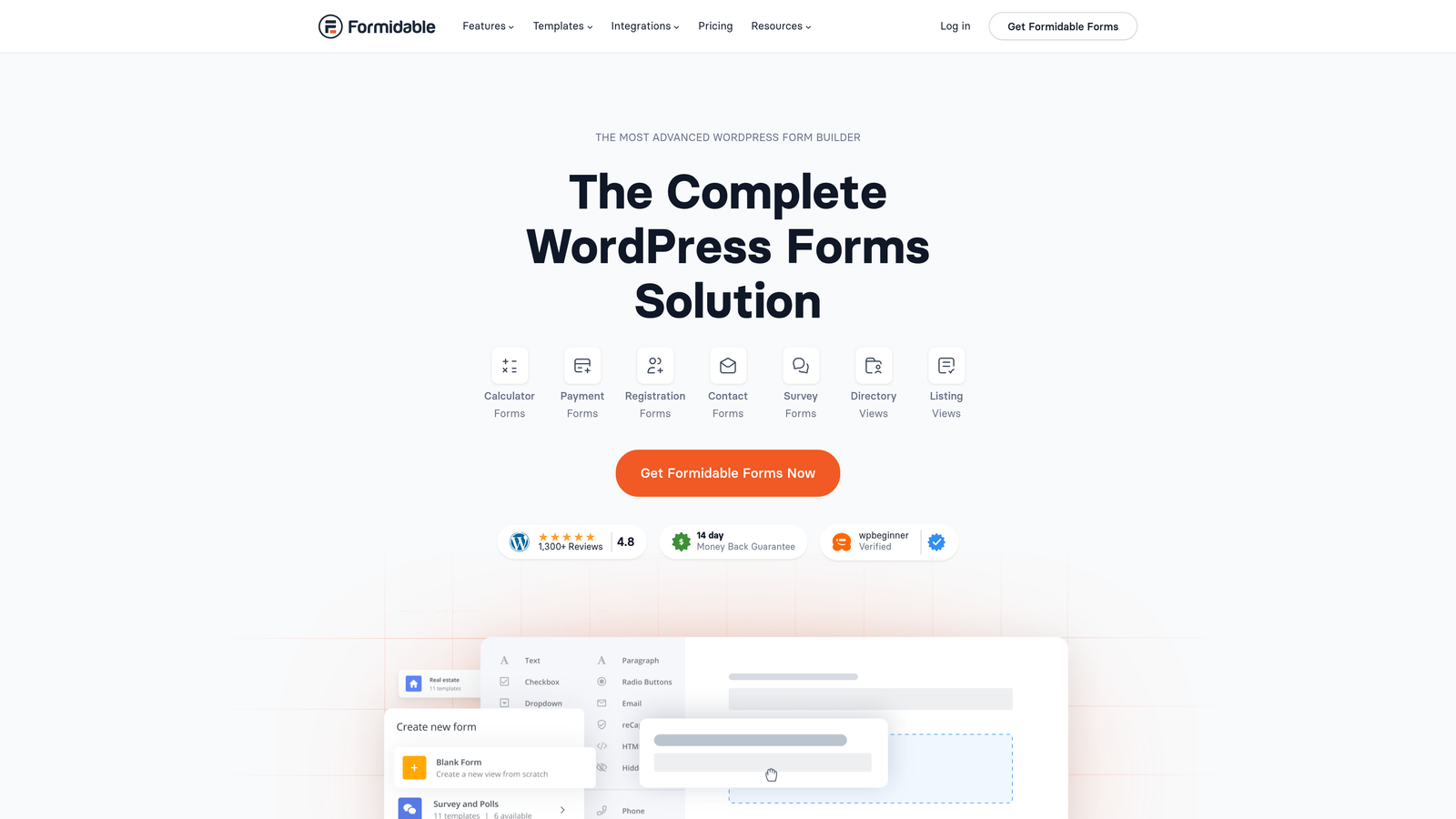 Screenshot of Formidable Forms website